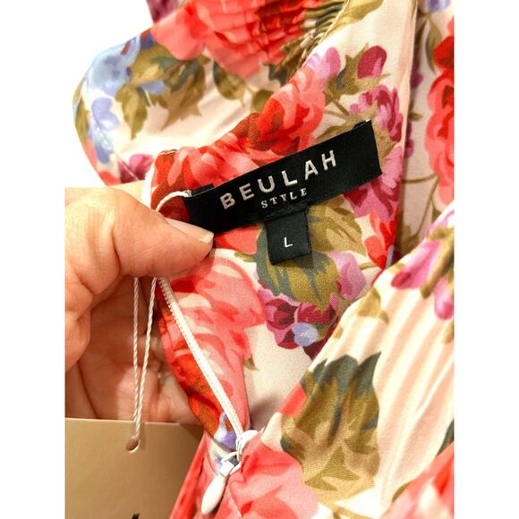 Beulah Tuckernuck Exclusive Rita Floral Pleated Tiered Midi Dress Multi Large - Picture 4 of 4